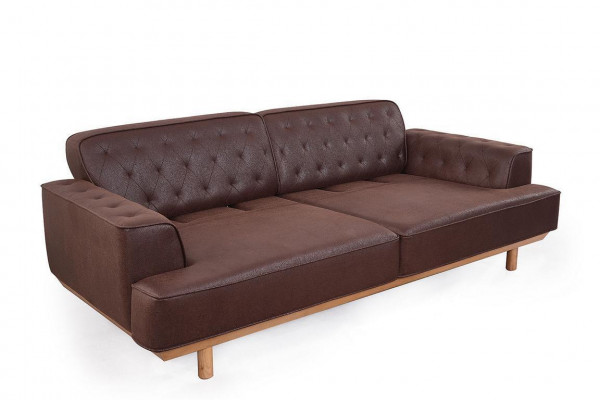 Wohnzimmer Braunes Sofa Edle 3-Sitzer Couchen Polster Möbеl Holzgestell