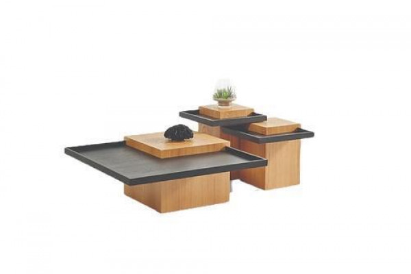 Braun-Schwarze Wohnzimmer Couchtischgarnitur 3x Kaffeetische Holz Möbel