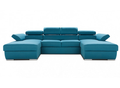 Wohnlandschaft Bettfunktion Ecksofa Stoff U-Form Couch Design Polster Textil Eck