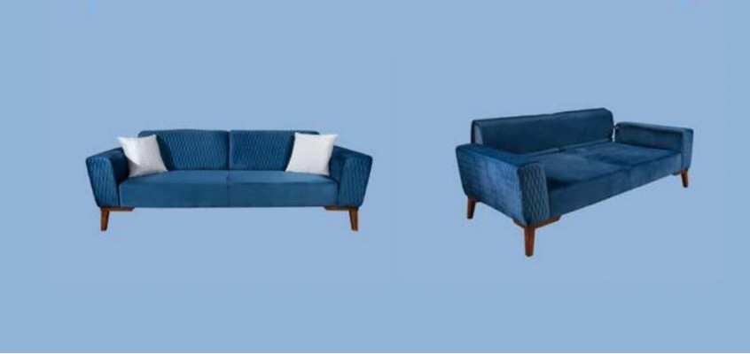 Blau Couch Dreisitzer Sofa Elegante Sitzmöbel Wohnzimmer Samt