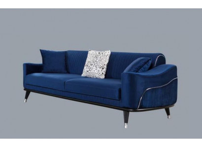 Blaue Design Couch Dreisitzer Luxus Sofa Samt Möble Stoff Textil