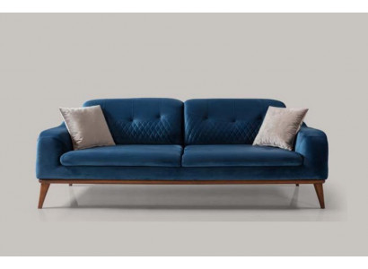 Blaue Couch Dreisitzer Sofa Wohnzimmer Sitzpolster Möbel Samt Holz