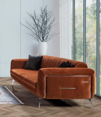 Sofas Set Sofagarnitur Komplette Garnitur Sofa Sessel Orange 3+3+1 Sitz Möbel