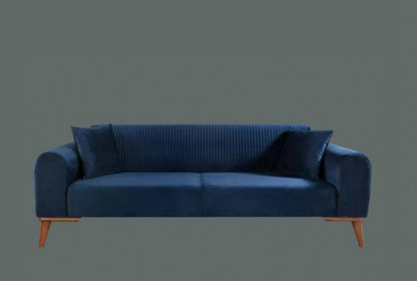 Sofagarnitur 3+3+1 Sitzer Sofa Sessel Royal Blaue Couch Samt 3tlg