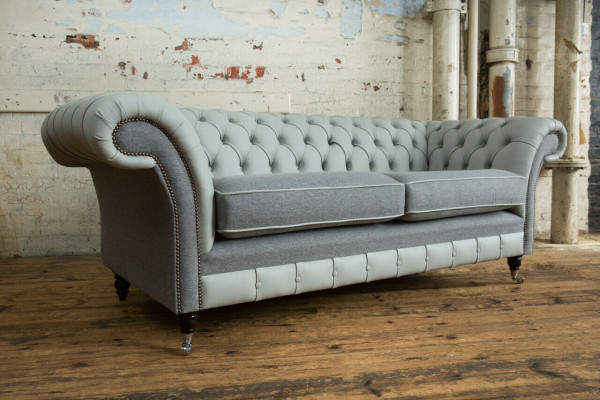 Chesterfield Sofa 3 Sitzer Couch Sofas Couchen Wohnzimmer Design Sofa Grau Neu