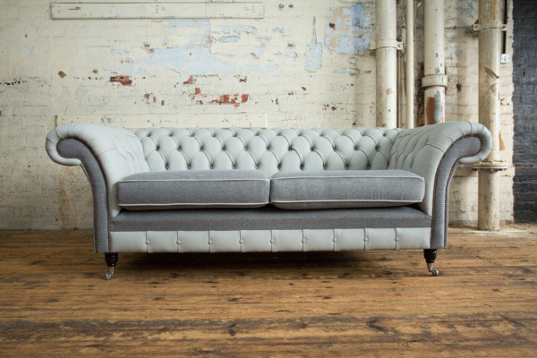 Chesterfield Sofa 3 Sitzer Couch Sofas Couchen Wohnzimmer Design Sofa Grau Neu