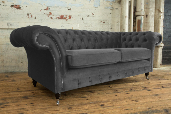 Chesterfield Couch 3 Sitzer Polster Sitz Textil Stoff Leder Couchen Sofas Sofa