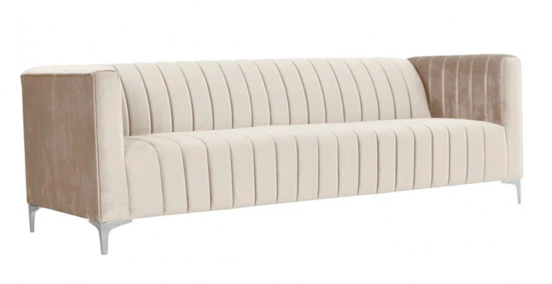 Beige Dreisitzer Stoff Wohnzimmer Design Couchen Polster Sofa Sofas Beige Samt