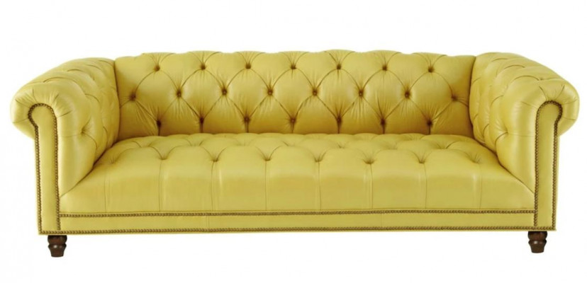 Beige Dreisitzer Leder Chesterfield Wohnzimmer Modern Design Couchen Sofa Neu