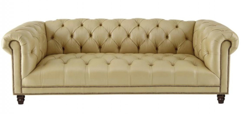 Beige Dreisitzer Leder Chesterfield Wohnzimmer Modern Design Couchen Sofa Neu