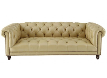 Beige Dreisitzer Leder Chesterfield Wohnzimmer Modern Design Couchen Sofa Neu