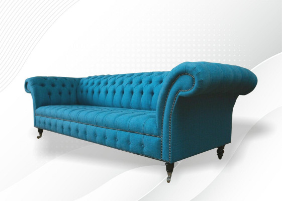 Blaue xxl Big Sofa Couch Chesterfield 265cm Polster Sofas 4 Sitzer Samt Textil