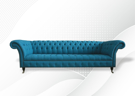 Blaue xxl Big Sofa Couch Chesterfield 265cm Polster Sofas 4 Sitzer Samt Textil