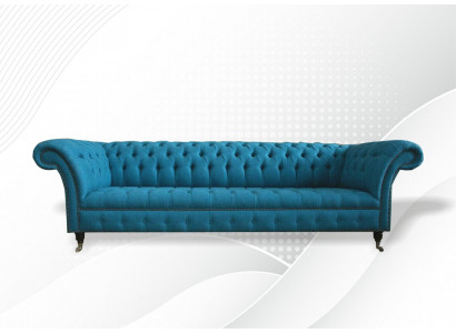 Blaue xxl Big Sofa Couch Chesterfield 265cm Polster Sofas 4 Sitzer Samt Textil