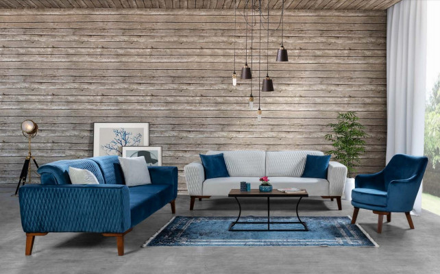 Blaue Dreisitzer Couch Couchen Sofa Elegante Sitzmöbel Sofa Wohnzimmer Neu Samt