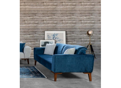 Blaue Dreisitzer Couch Couchen Sofa Elegante Sitzmöbel Sofa Wohnzimmer Neu Samt