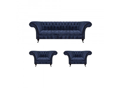 Stilvolle Blaue Chesterfield Möbel Luxuriöse Couchgarnitur Textil Set