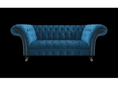 Blaue Chesterfield Luxus Couch Wohnzimmer Textilsitzer Edler Dreisitzer