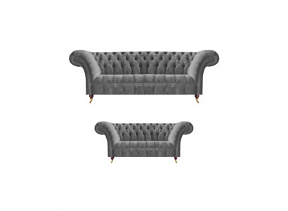 Wohnzimmer Graue Chesterfield Sofas Komplettes Set 3-Sitzer Zweisitzer