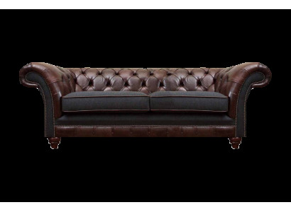 Braun-Grauer Chesterfield Edler Zweisitzer Wohnzimmer Polstercouchen