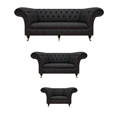 Chesterfield Schwarze Wohnzimmer Couchen Komplette Garnitur 3tlg Set