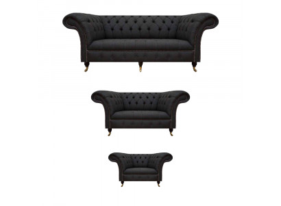 Chesterfield Schwarze Wohnzimmer Couchen Komplette Garnitur 3tlg Set