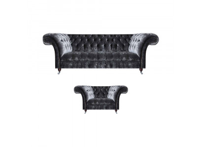 Chesterfield Polstermöbel Wohnzimmer Textil Dreisitzer Edler Sessel 2tlg