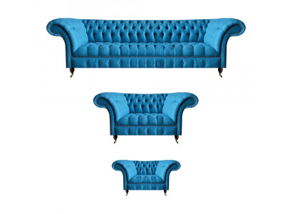 Himmelblaue Chesterfield Garnitur Luxuriöse Sitzmöbel Designer Couchen