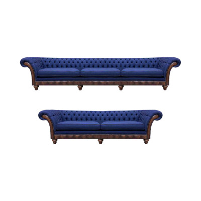 Blaue Chesterfield Stoffcouchen Designer Sofagarnitur Luxus Sitzmöbel