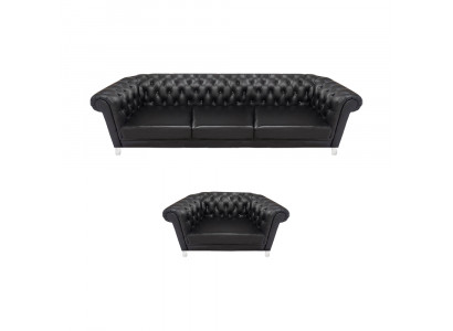 Moderne Schwarze Chesterfield Polstermöbel Exklusives Ledersofa Sessel