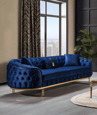 Blauer Chesterfield Dreisitzer Wohnzimmer 3-Sitzer Couch Polster Möbel