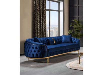 Blauer Chesterfield Dreisitzer Wohnzimmer 3-Sitzer Couch Polster Möbel