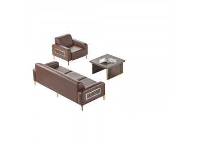 Arbeitszimmer-Set 3tlg 3-Sitzer Sessel Couchtisch Braun Einfarbig Modern