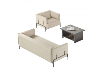 Arbeitszimmer-Set 3tlg Beige 3-Sitzer Sessel Grau Couchtisch Wohnzimmer