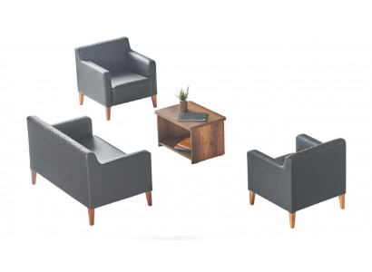 Arbeitszimmer-Set 4tlg Schwarz 2-Sitzer 2x Sessel Braun Couchtisch