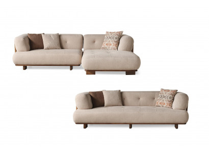 Stilvolle Beige Sofagarnitur Ecksofa L Form Polstermöbel Dreisitzer Sofa