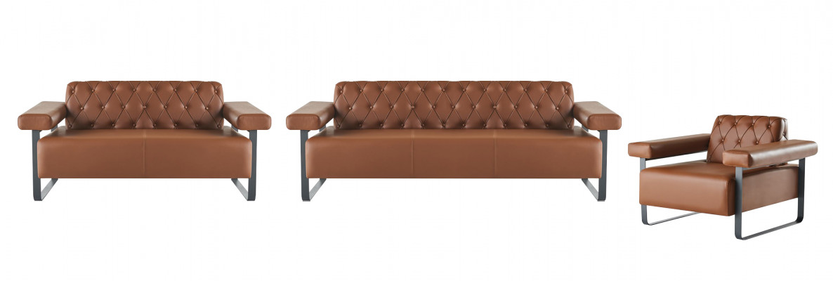 Komplett Braun Ledersofas Edelstahl 3-Sitzer 2-Sitzer Sofa Chesterfield