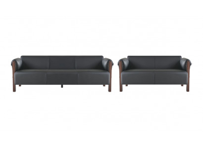 Sitzmöbel 3-Sitzer 2-Sitzer Schwarz Komplett Holz Ledersofas Sofa-Set