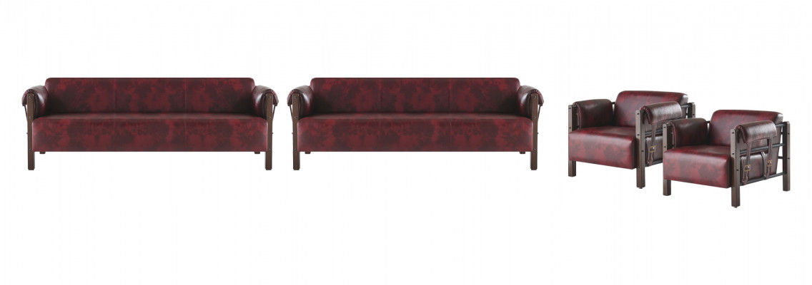 Ledersofas Holz 3-Sitzer Sessel Bordeaux Modern Leder Couch Vintage 4tlg.