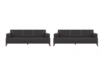 Ledersofas Modern Couch 3-Sitzer Schwarz Polster Kissen Leder Holz