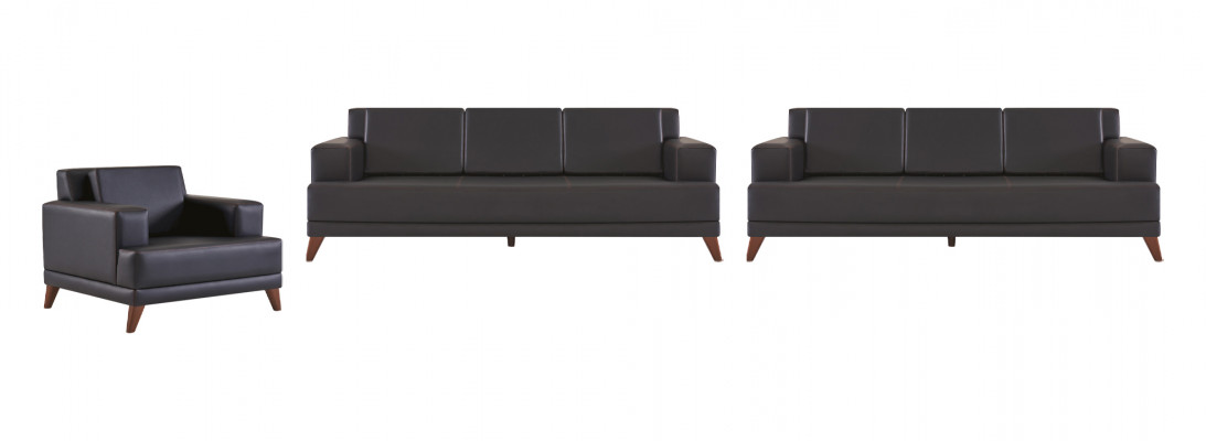 Sofagarnituren 3-Sitzer Sofas Sessel Schwarz Ledersofas Modern Leder Holz