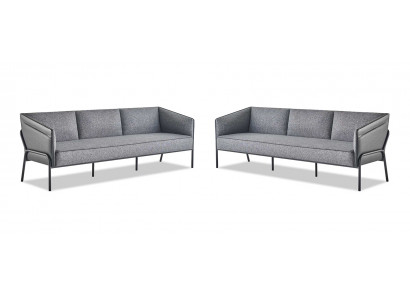 Ledersofas Textil 3-Sitzer Grau Edelstahl Modern Leder Couch Sofa-Set