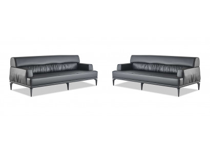 Sofas Leder Sofa-Set Schwarz 3-Sitzer Dreisitzig Ledersofas Couch Modern