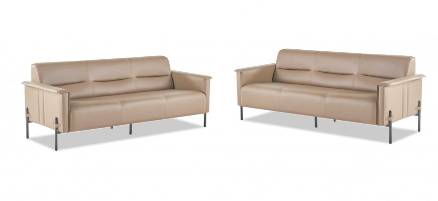 Ledersofas 3-Sitzer Edelstahl Beige Modern Edelstahl Couch Leder Holz