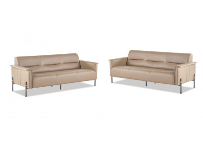 Ledersofas 3-Sitzer Edelstahl Beige Modern Edelstahl Couch Leder Holz