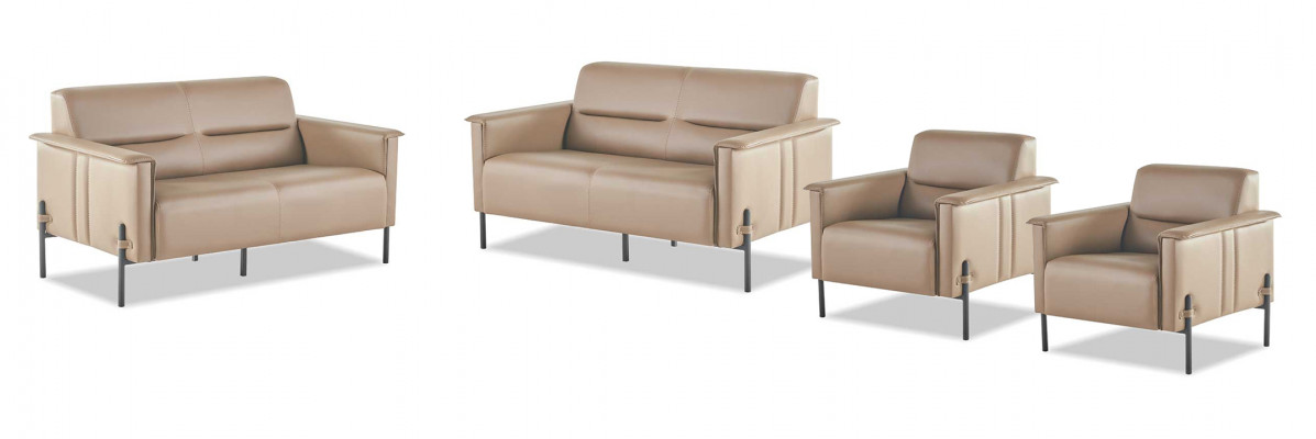 Sofagarnituren Beige Sofa-Set 2-Sitzer 2x Sessel Modern Leder Edelstahl