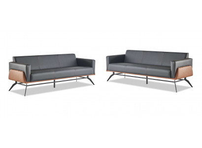 Sofa-Set Schwarz Braun 3-Sitzer Komplett Ledersofas Modern Edelstahl