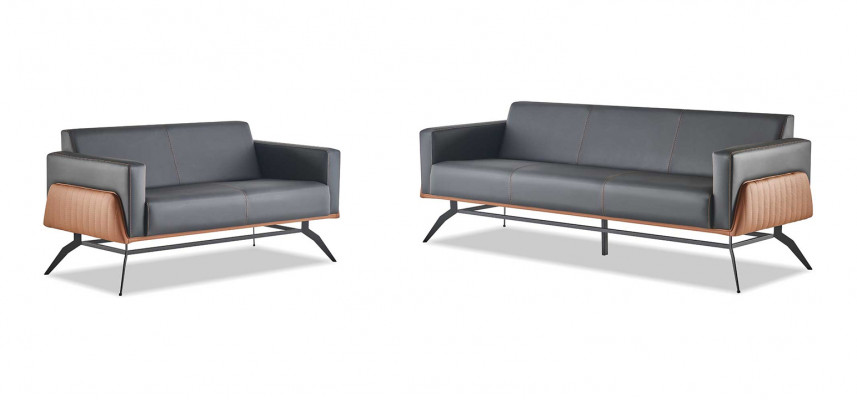 Sofa-Set Schwarz Braun Ledersofas Sitzmöbel 3-Sitzer 2-Sitzer Couches