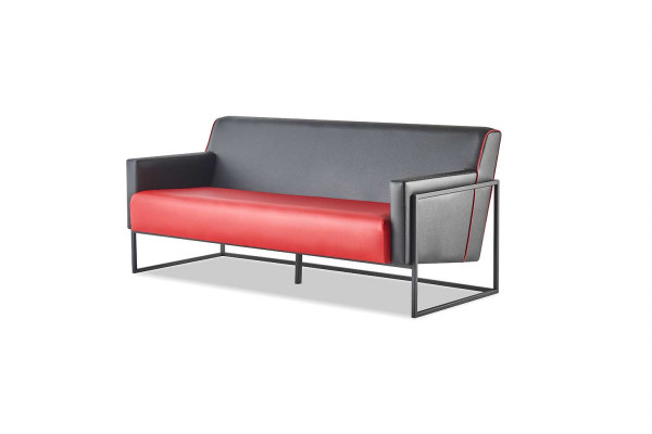 Sofa-Set 3-Sitzer 2-Sitzer Sessel Schwarz Rot Modern Leder Ledersofas