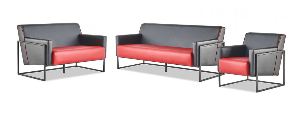 Sofa-Set 3-Sitzer 2-Sitzer Sessel Schwarz Rot Modern Leder Ledersofas